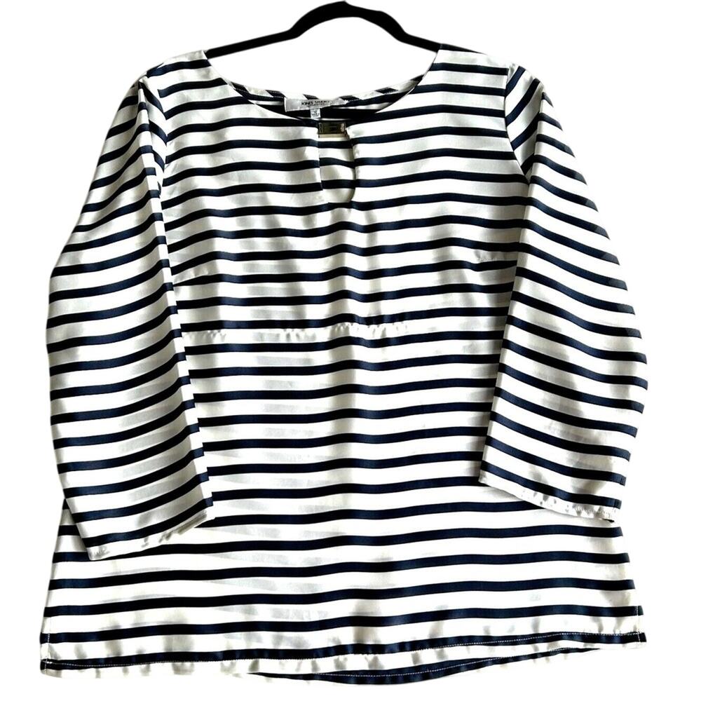 JONES STUDIO Separates Blouse Women's Size 12 Blue/White Striped Shirt Nautical